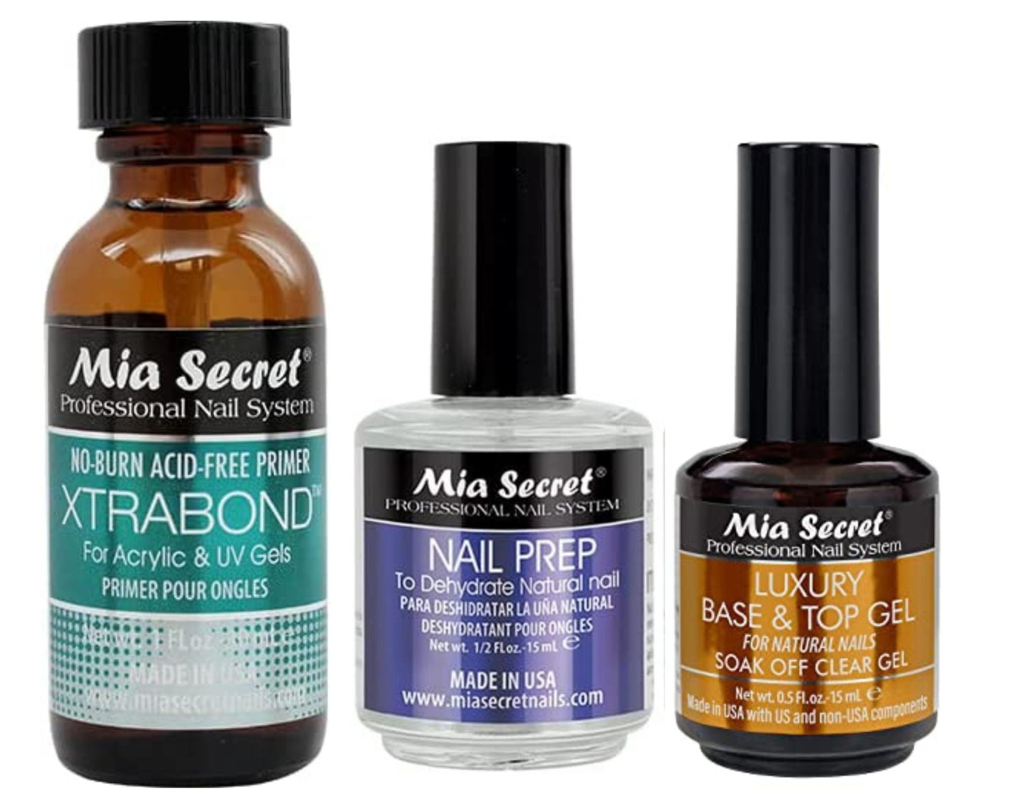 Mia Secret Nail Prep 0.5oz,Xtrabond Primer 30ML & Luxury UV Base & Top Gel 0.5oz