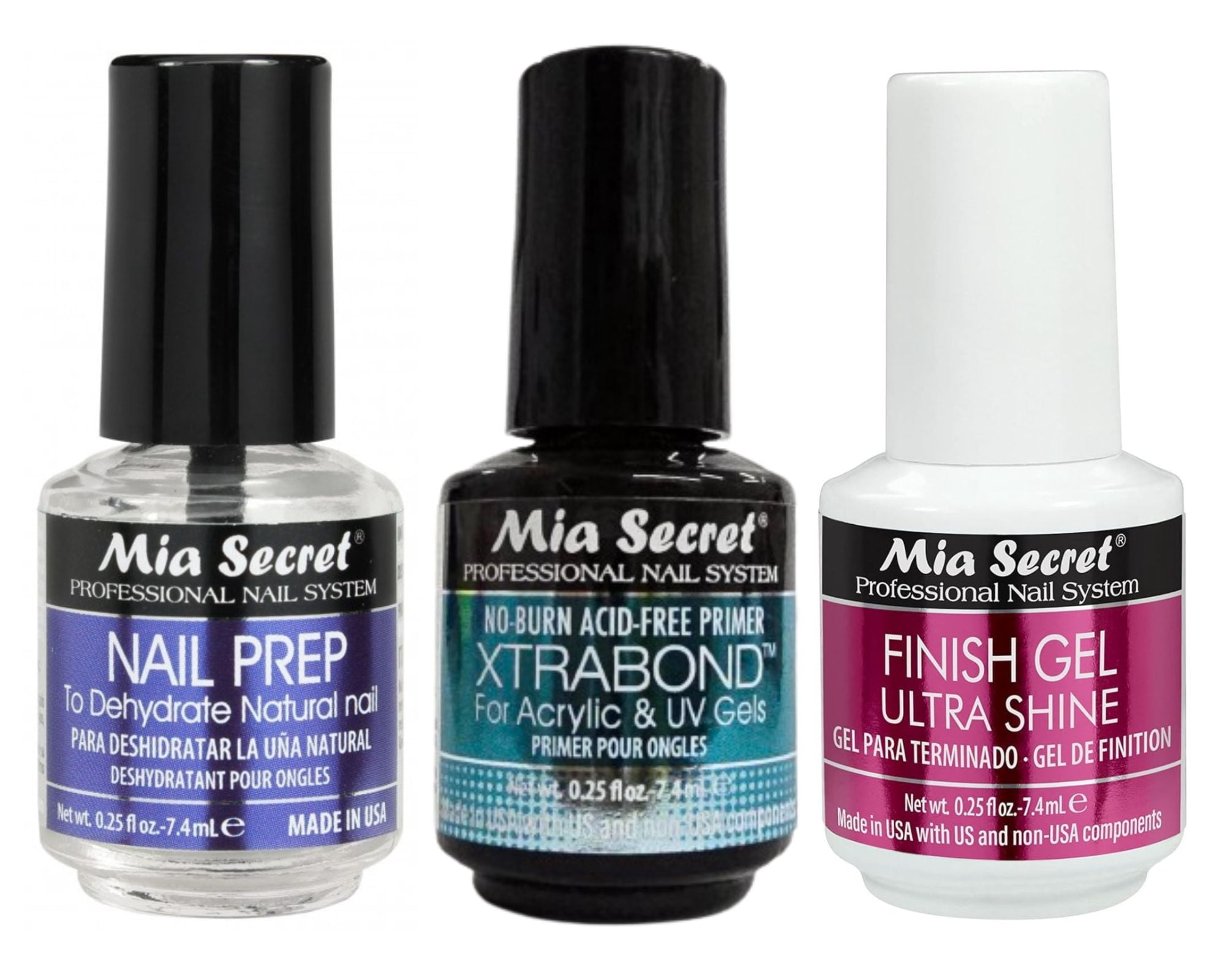 Mia Secret Nail Prep, MINI Xtrabond Primer & UV Finish Gel Ultra Shine - COMBO PACK ( 0.25 oz each )