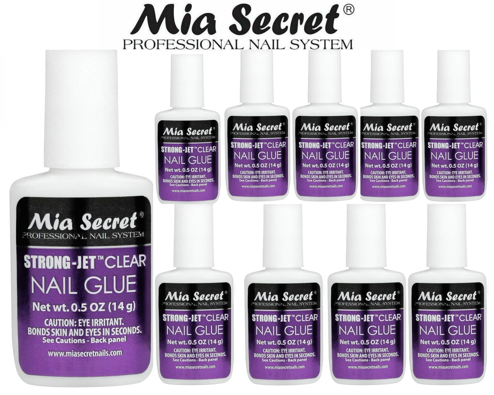 Mia Secret Strong-Jet Clear Nail Glue Brush-On Glue 1/2 oz (335) x 10