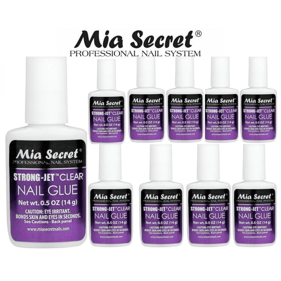 Mia Secret Strong-Jet Clear Nail Glue Brush-On Glue 1/2 oz (335) x 10