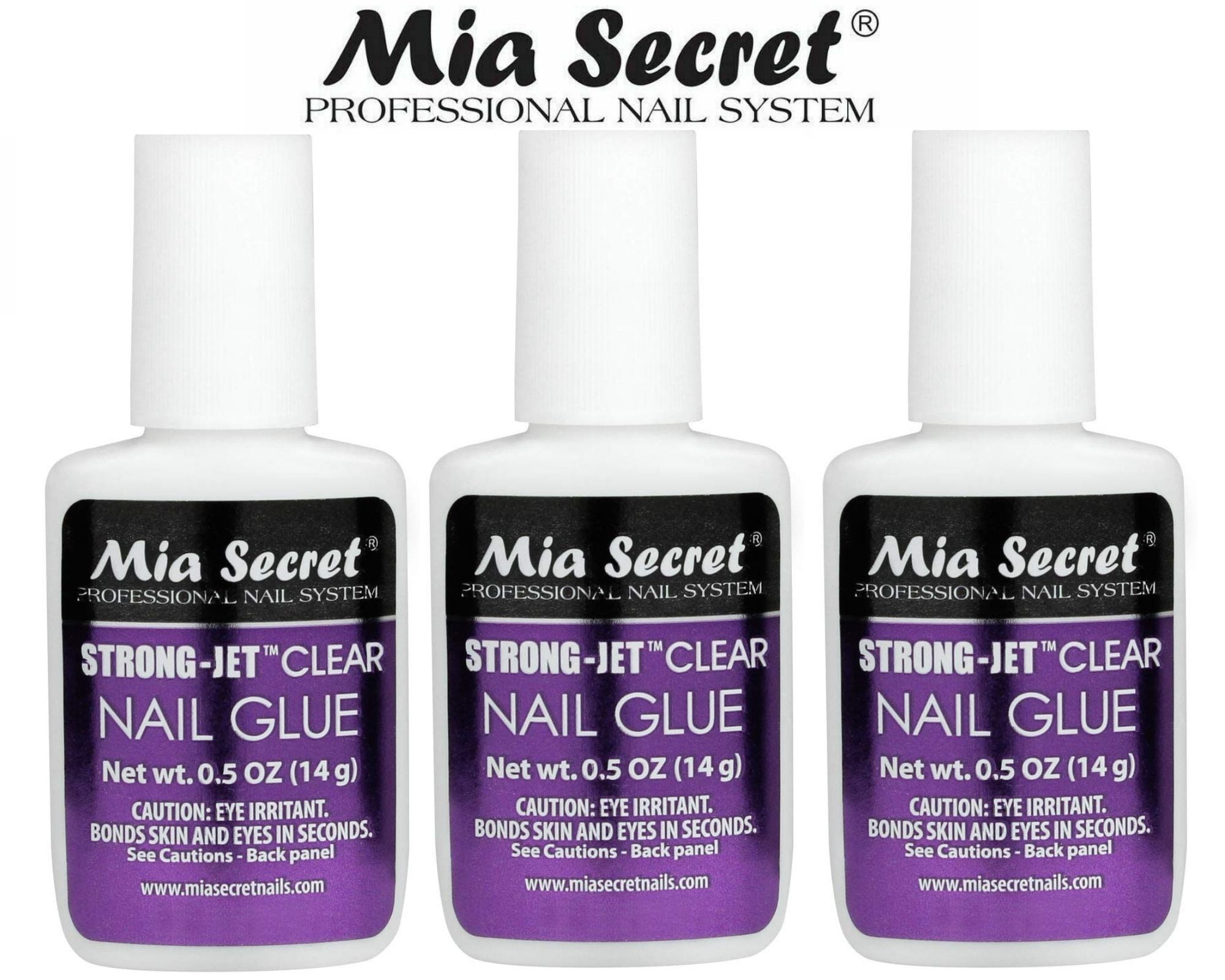 Mia Secret Strong-Jet Clear Nail Glue Brush-On Glue 1/2 oz (335) x 3