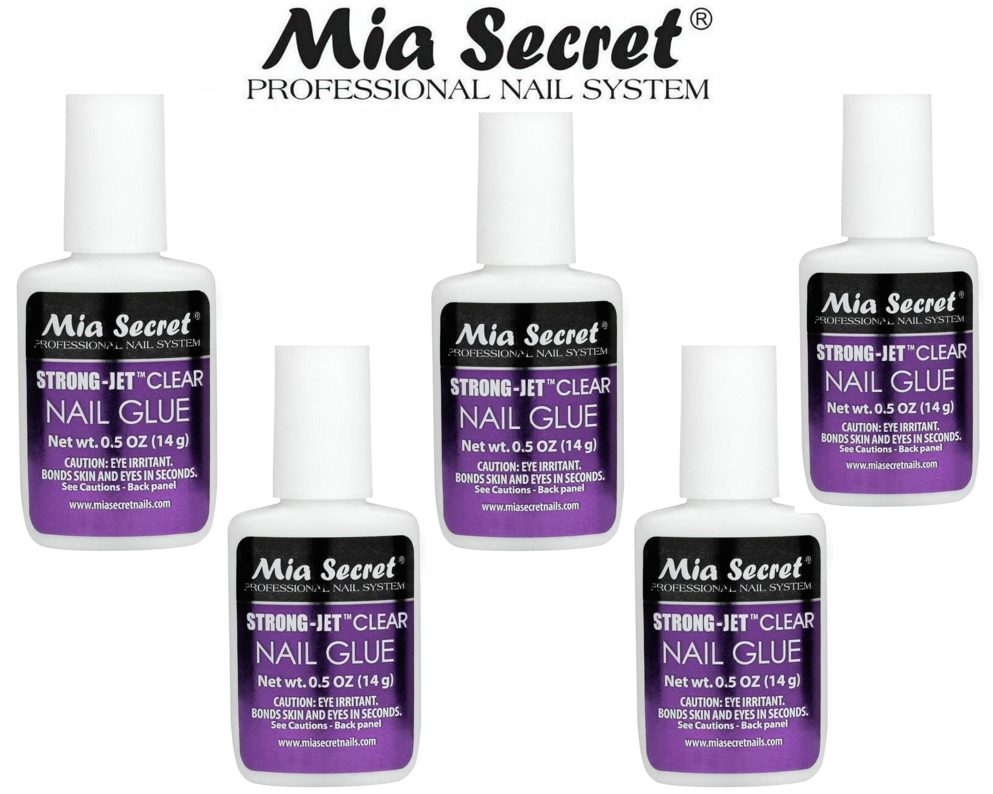 Mia Secret Strong-Jet Clear Nail Glue Brush-On Glue 1/2 oz (335) x 5