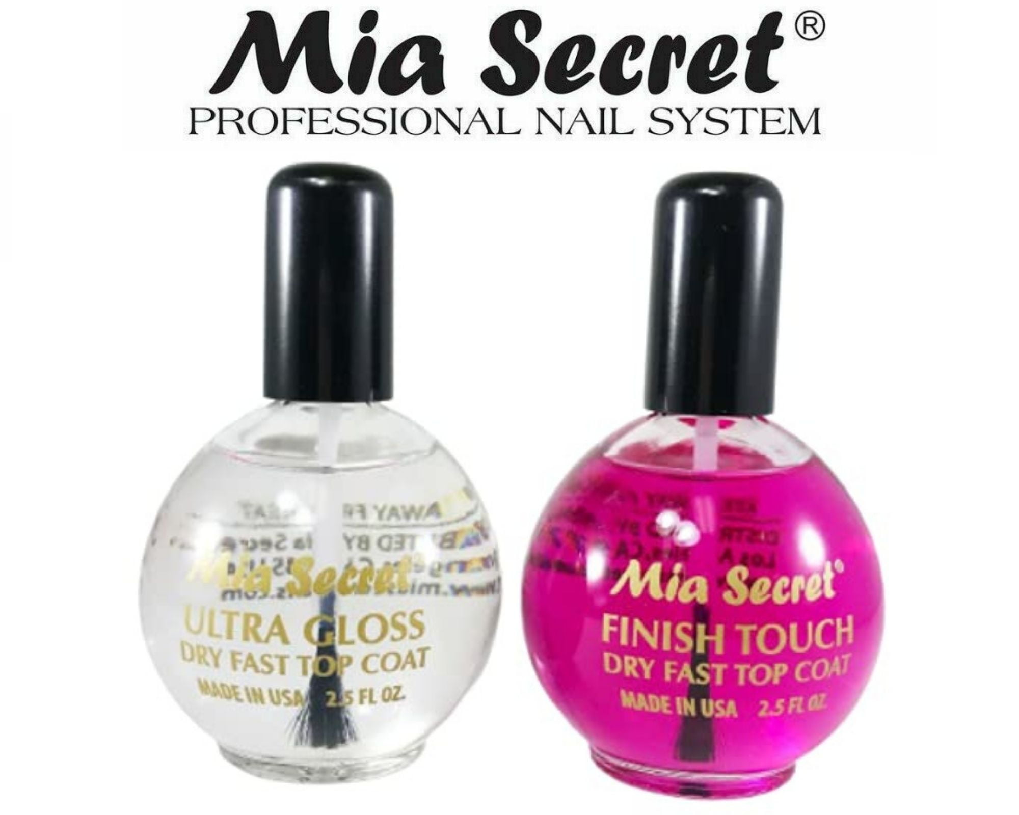 Mia Secret Ultra Gloss Dry Fast Top Coat 2.5 oz (B301)+ Finish Touch Dry Fast Top Coat 2.5oz (B305)