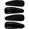 thumbnail image 1 of Mia Snip Snaps-Hair Barrettes-Contour Clips Covered With Fashionable Material-2 With Black Faux Leather And 2 With Black Glitter Material-Each Barrette Measures 2  Long x .75  Wide-(4 pieces per card), 1 of 3