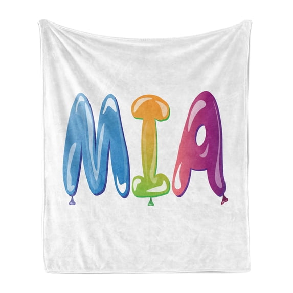 Mia Soft Flannel Fleece Throw Blanket, Female Name Design with Origins Colorful Balloon Letters Pattern, Cozy Plush for Indoor and Outdoor Use, 50" x 70", Multicolor, by Ambesonne