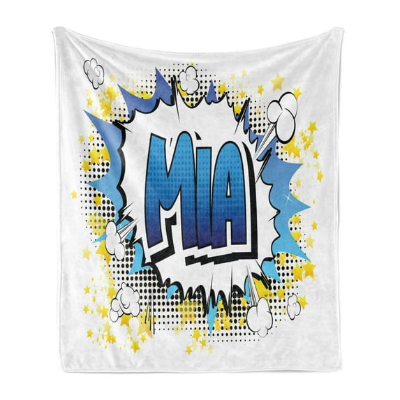 Mia Soft Flannel Fleece Throw Blanket, Widespread Feminine Name in the United States with Comic Book Style Graphic Elements, Cozy Plush for Indoor and Outdoor Use, 70" x 90", Multicolor, by Ambesonne