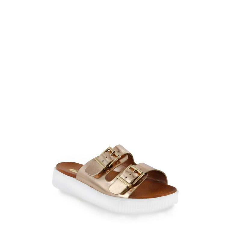 Mia Venessa Rose Gold Buckle Comfortable Footbed Slide Mule Platform Sandals 9 Rose Gold Walmart