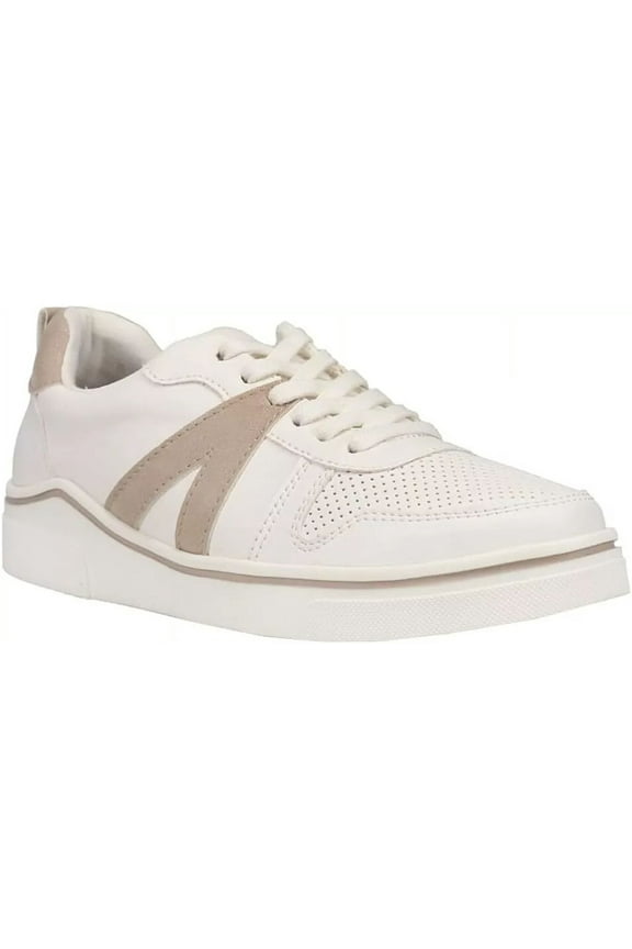 Womens Alta Vegan Leather Lace Up Fashion Sneaker (White/Cement, 8)