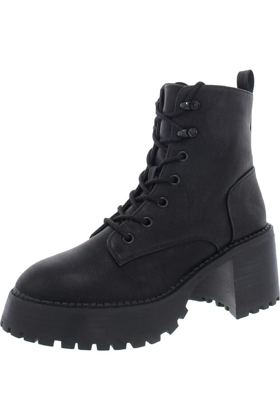 Womens Elija Faux Leather Round Toe Combat & Lace-up Boots