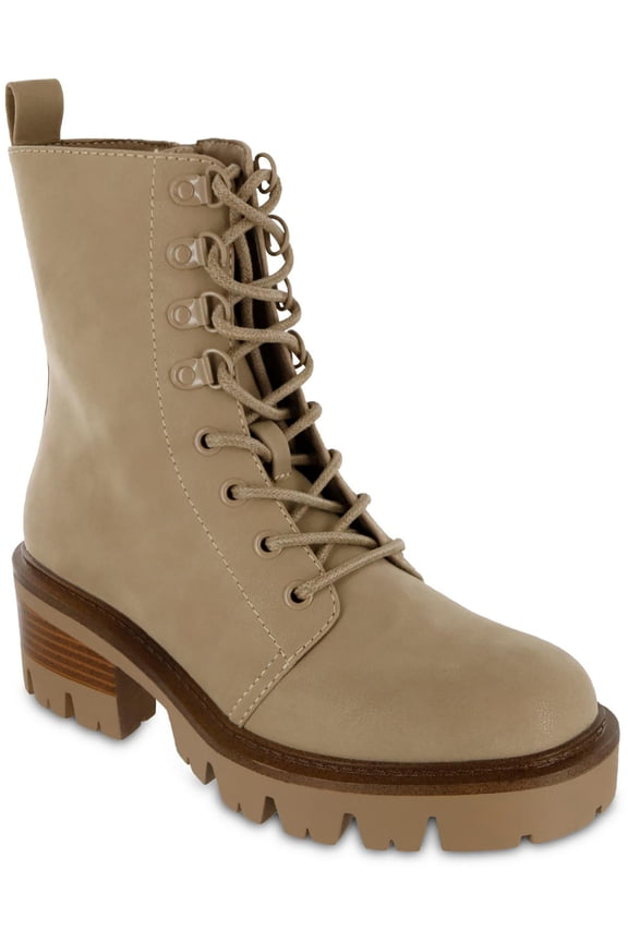 Womens Isaiah Faux Leather Round Toe Combat & Lace-up Boots