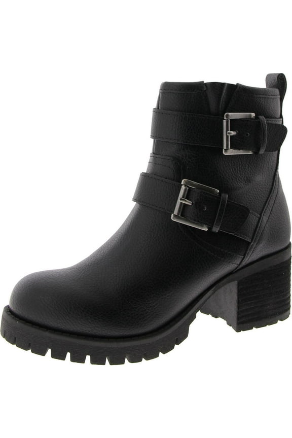 Womens Jessi Buckle Faux Leather Ankle Boots