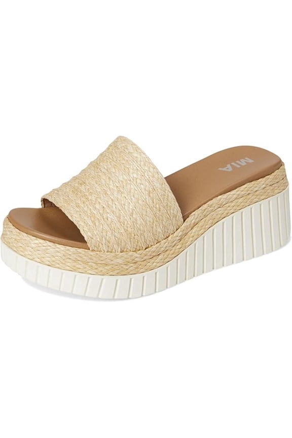 Womens Yuki Slip On Platform Wedge Sandal, Natural Raffia (10)