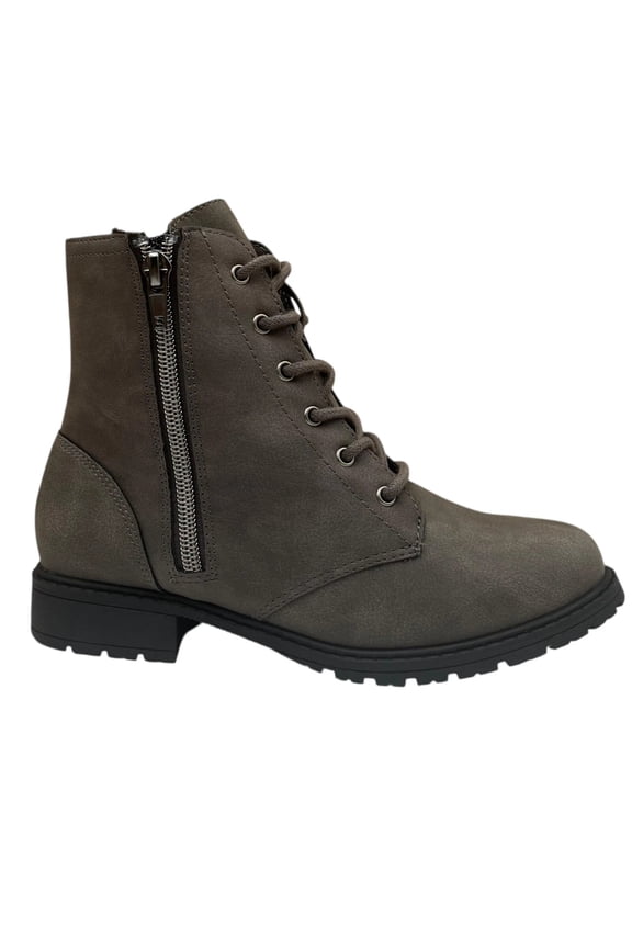 Youth Girls Fashion Casual Boots Size 3 Taupe Lace up Side Zipper Mid-calf