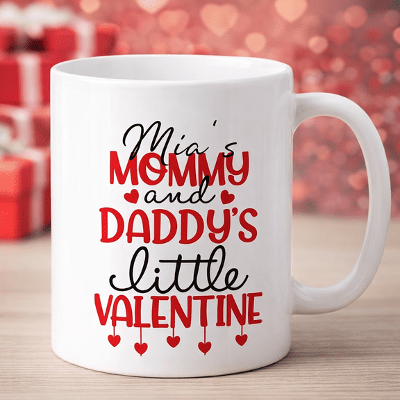 Mia's Mommy and Daddy's Little Valentine Coffee Mug Adorable White Ceramic Cup for Family Gifts on Valentine's Day, Birthday, or Special Occasions