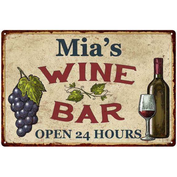 Mia's Rustic Wine Bar Sign Wall Dcor Kitchen Gift 12x18 Metal 112180056005