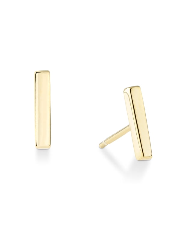925 Sterling Silver or 18Kt Yellow Gold Over Silver Minimalist Flat Bar Dainty Stud Earrings for Women, Made in Italy (yellow-gold-plated silver)