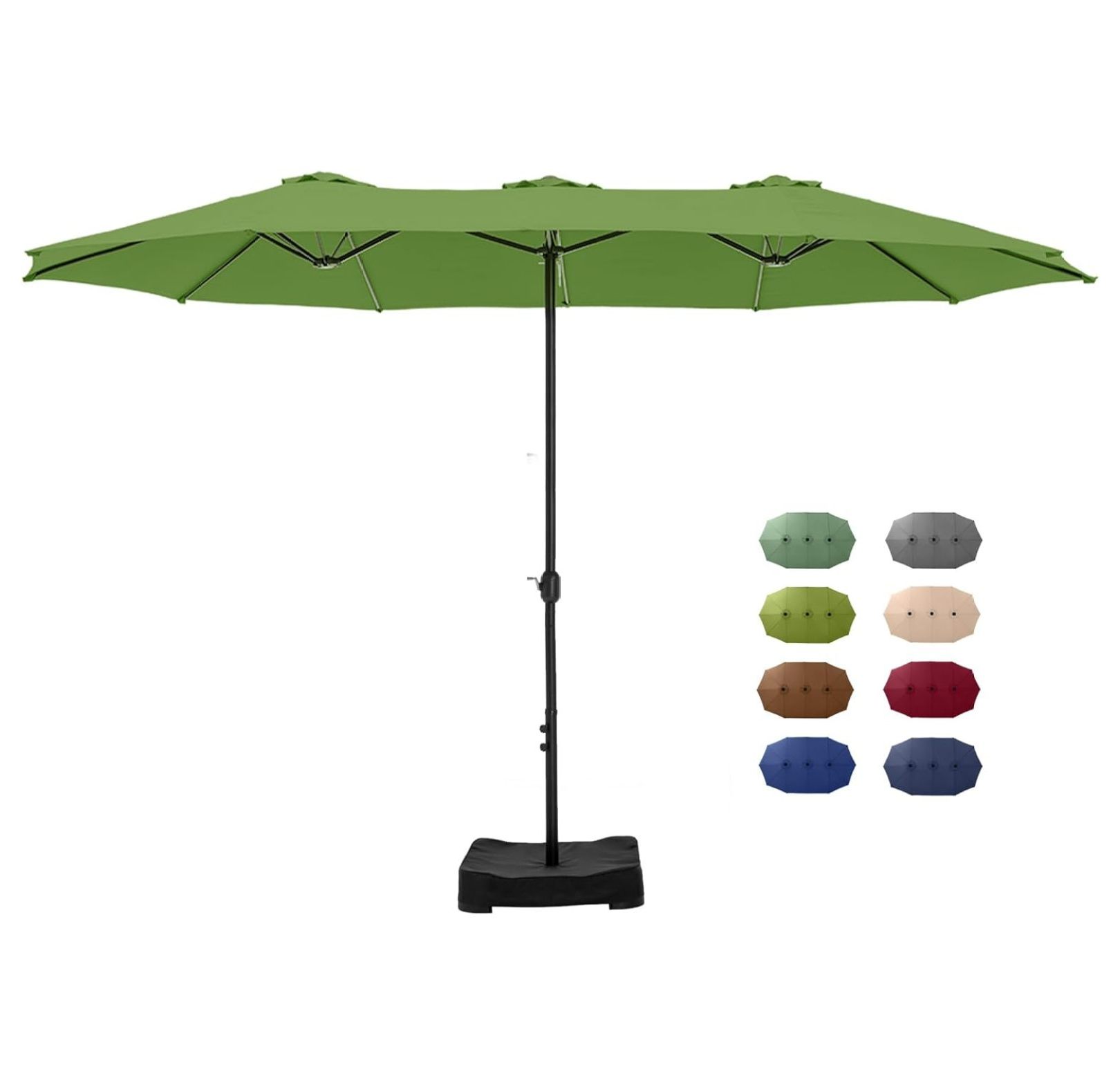 15ft Patio Steel Rectangular Double-Sided Market Umbrella With Base