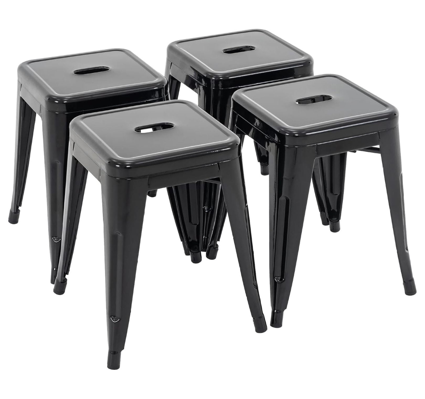 MiaHltTia 18 Inch Industrial Metal Stools Set of 4, Stackable Classroom Stools, Backless Metal Dining Chairs for Indoor Outdoor, Kitchen Short Stools (Black)