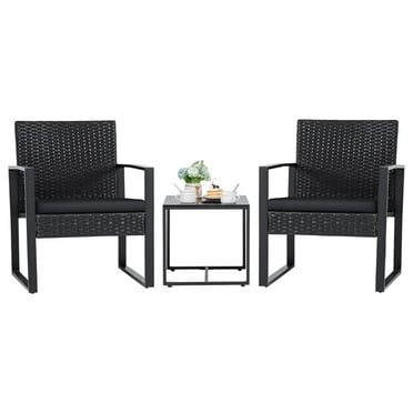 MiaHltTia 3 Pieces Patio Set Outdoor Wicker Furniture Sets Modern Rattan Chair Conversation Sets with Coffee Table for Yard and Bistro (Black)