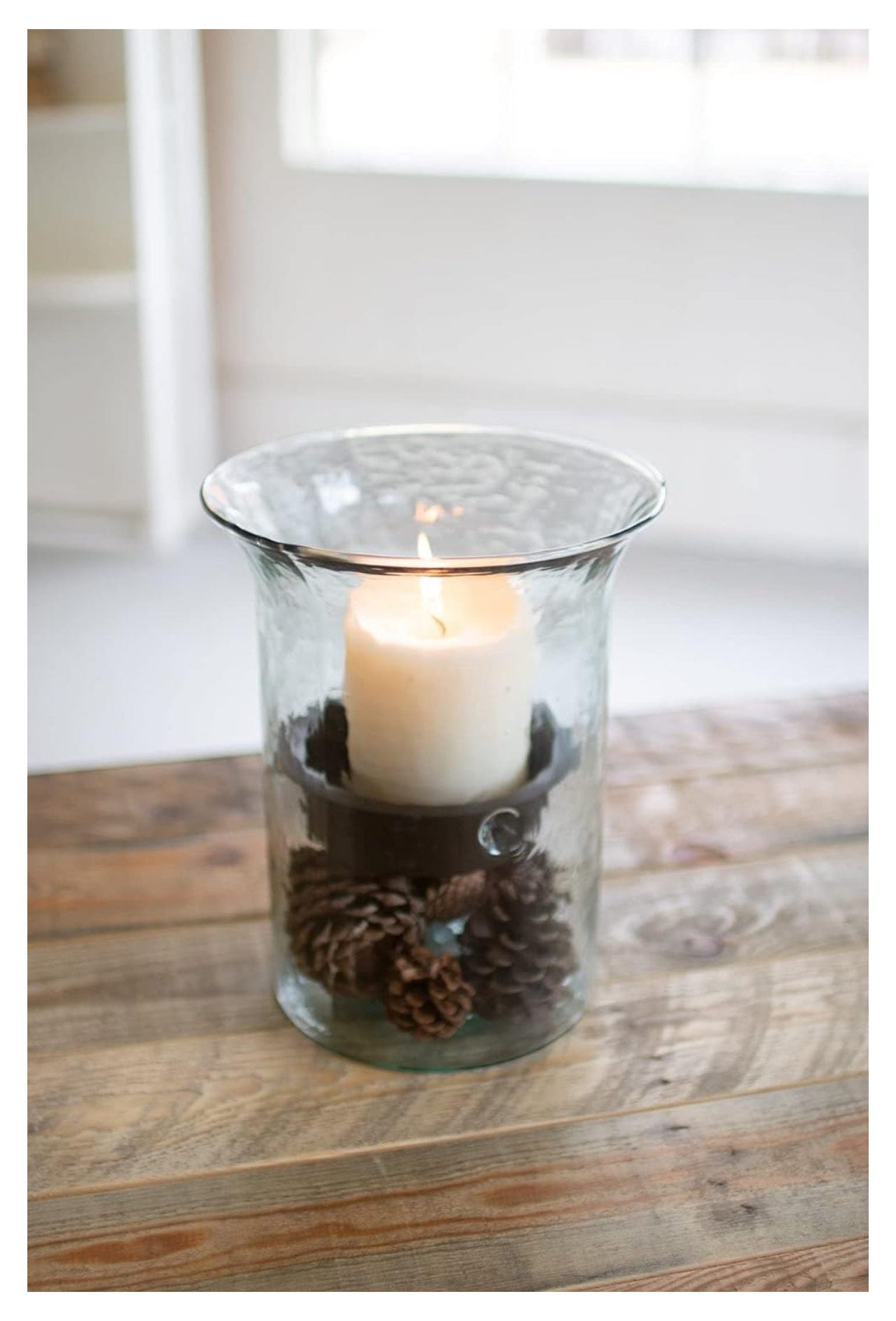 Small Rustic Wood and Glass Candle Holder