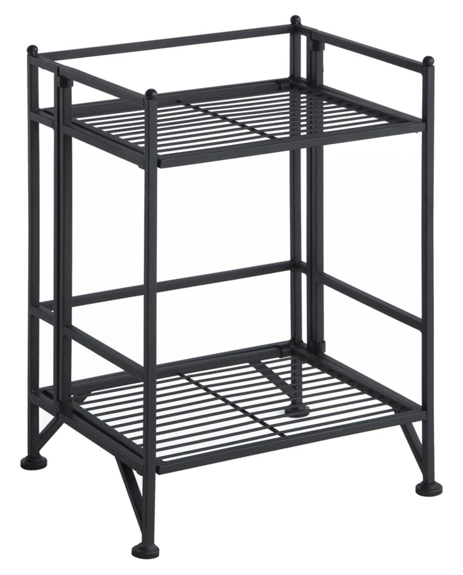 Adjustable Black 2-Tier Folding Metal Shelf