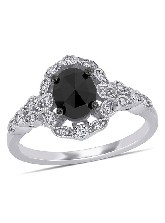 Miabella 1 Carat T.W. Black and White Diamond 14k White Gold Filigree Engagement Ring