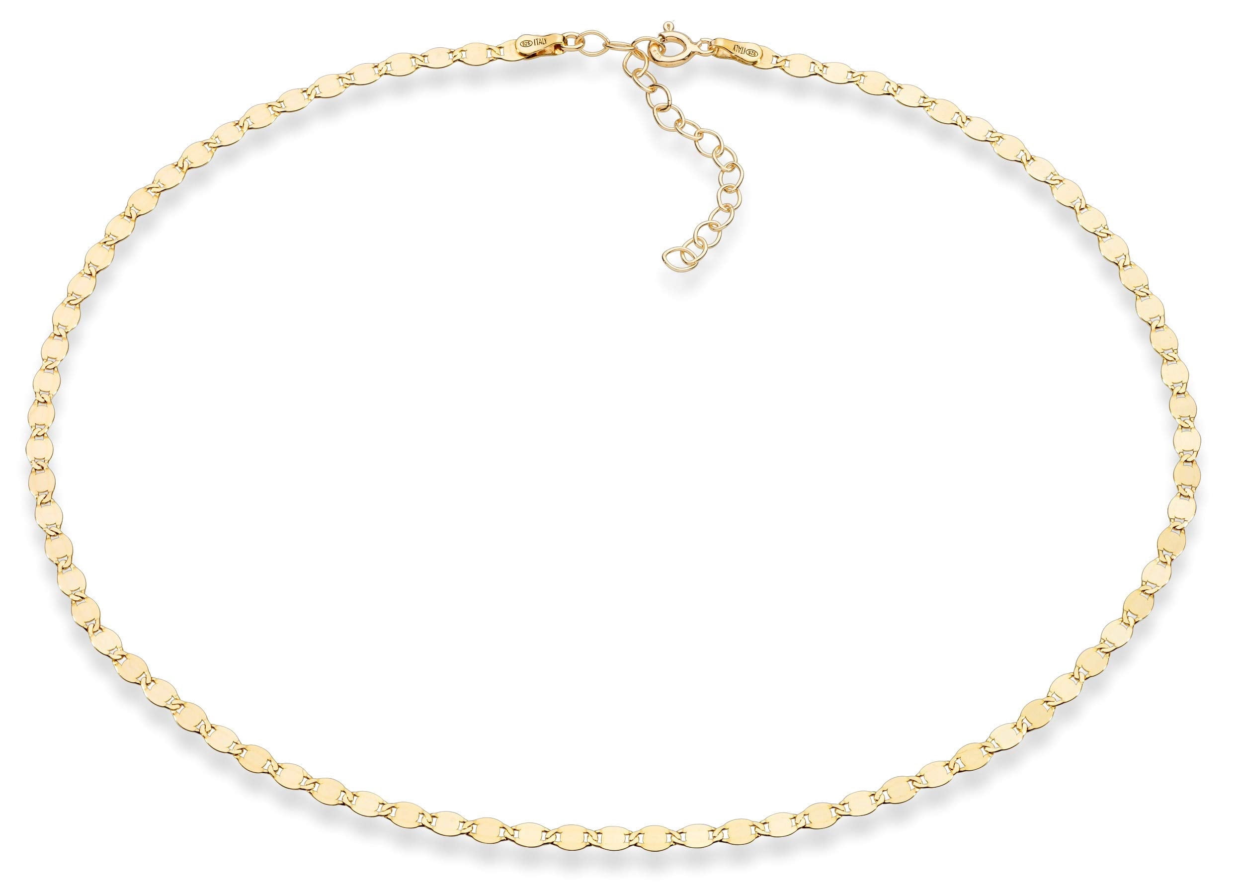 Miabella 18K Gold Over 925 Sterling Silver Figaro, Beaded Singapore, Sparkle, Cuban Link Chain, Adjustable Choker Necklace for Women Made in Italy (Sparkle, Length 13+2 Inches)