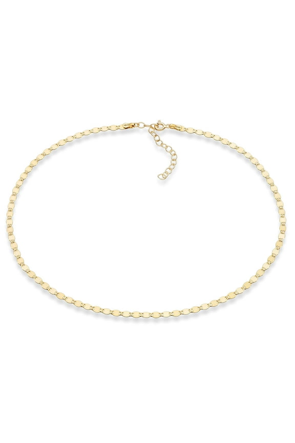 18K Gold Over 925 Sterling Silver Figaro, Beaded Singapore, Sparkle, Cuban Link Chain, Adjustable Choker Necklace for Women Made in Italy (Sparkle, Length 13+2 Inches)