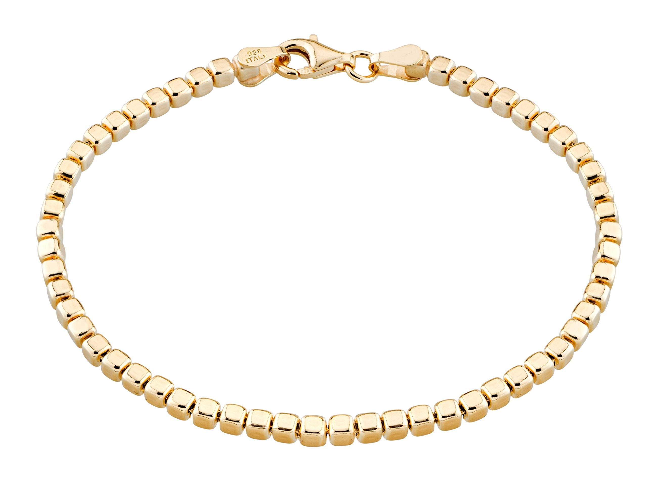 Miabella 18K Gold Over 925 Sterling Silver Organic Cube Bead Chain Bracelet for Women Men, 6.5, 7, 7.5, 8, 8.5 Inch Handmade in Italy (Length 8.5 Inches)
