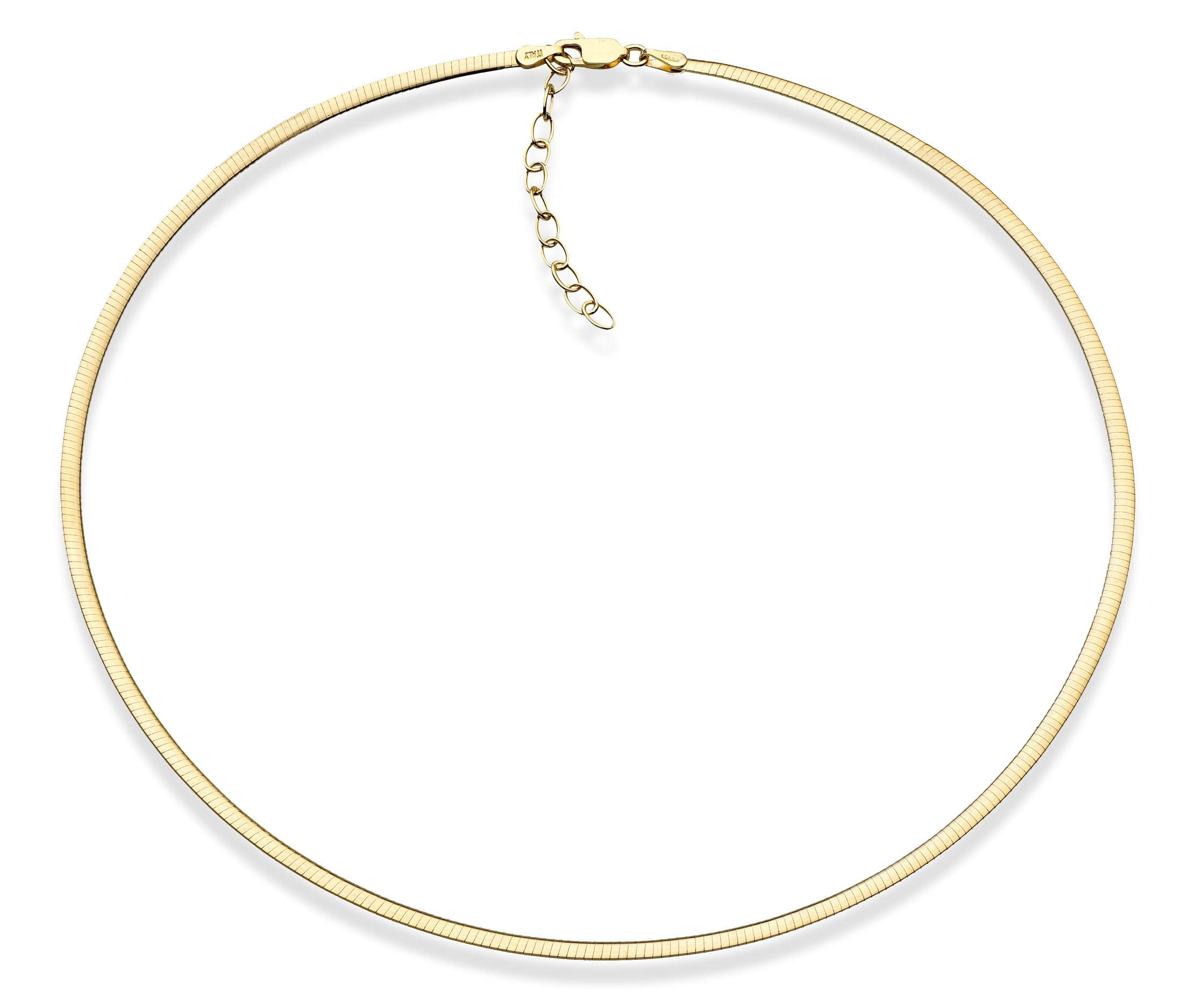 Miabella 18K Gold Over 925 Sterling Silver Italian 2mm or 2.5mm Solid Dome Omega Link Chain Necklace for Women 16 + 2 inch ext. Made in Italy (2.5mm)