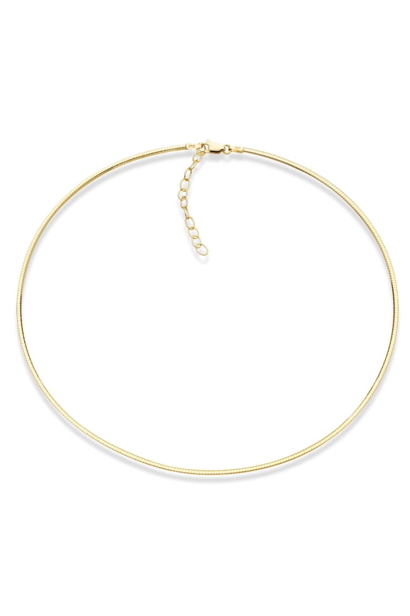 18K Gold Over 925 Sterling Silver Italian 2mm or 2.5mm Solid Dome Omega Link Chain Necklace for Women 16 + 2 inch ext. Made in Italy (2mm)