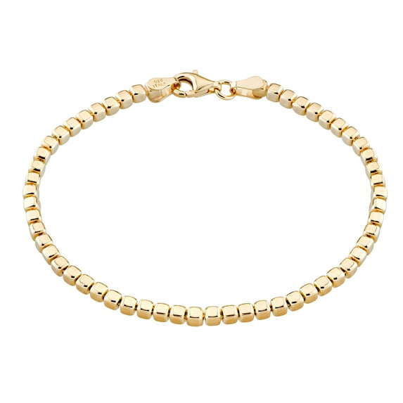 Miabella 18K Gold Over 925 Sterling Silver Organic Cube Bead Chain Bracelet for Women Men, Handmade in Italy (Length 7 Inches (Small))