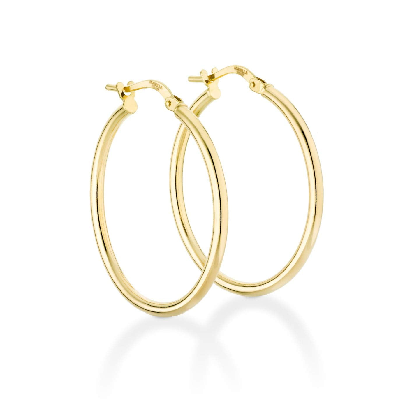 Miabella 18K Gold Over Sterling Silver 2mm High Polished Round Tube Hoop Lightweight Earrings for Women Made in Italy (30mm)
