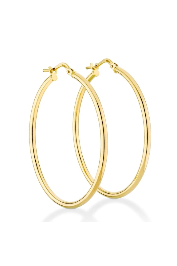 18K Gold Over Sterling Silver 2mm High Polished Round Tube Hoop Lightweight Earrings for Women Made in Italy (40mm)
