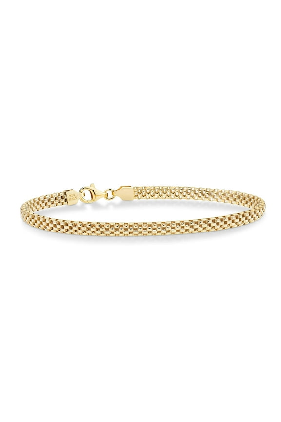 18K Gold Over Sterling Silver Italian 4mm Mesh Link Chain Bracelet for Women 925 Italy (7.0 Inches)