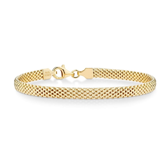 Miabella 18K Gold Over Sterling Silver Italian 5mm Mesh Link Chain Bracelet for Women, 925 Made in Italy (Length 7 Inches (Small))