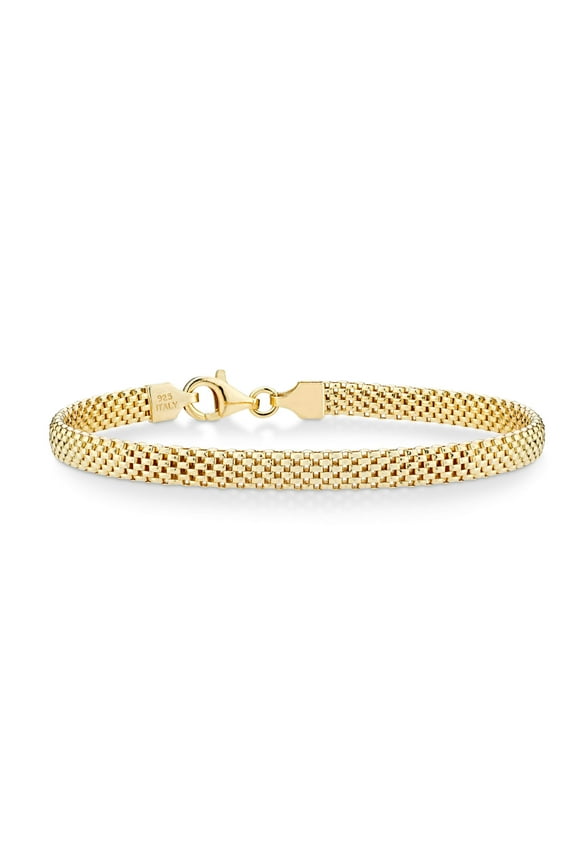 18K Gold Over Sterling Silver Italian 5mm Mesh Link Chain Bracelet for Women, 925 Made in Italy (Length 7 Inches (Small))