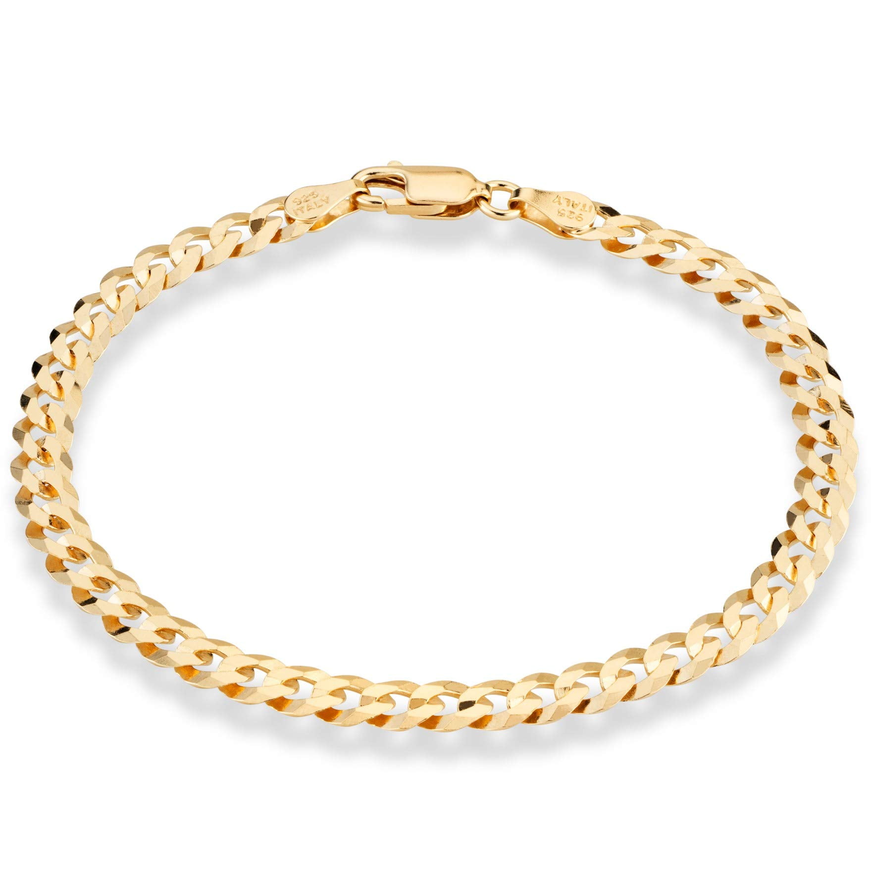 Miabella 18K Gold Over Sterling Silver Italian 5mm Solid Diamond-Cut Cuban Link Curb Chain Bracelet for Men Women, 925 Made in Italy (7 Inches)