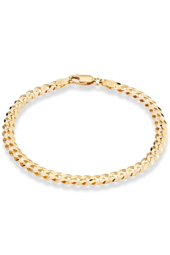 18K Gold Over Sterling Silver Italian 5mm Solid Diamond-Cut Cuban Link Curb Chain Bracelet for Men Women, 925 Made in Italy (8 Inches)