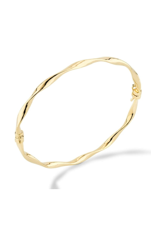 18K Gold Over Sterling Silver Italian Oval Twist Hinged Bangle Bracelet for Women, 925 Made in Italy (Large - 8 Inches)