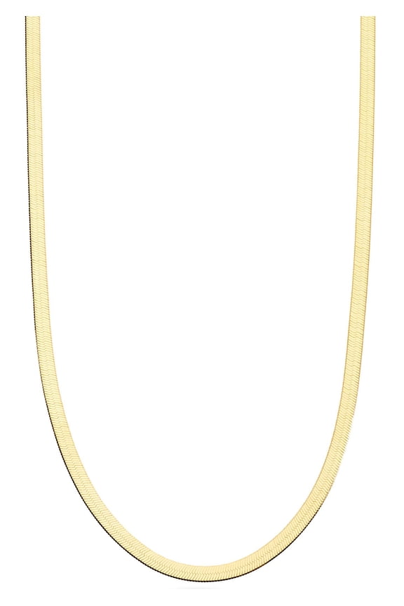 18K Gold Over Sterling Silver Italian Solid 3.5mm Flexible Flat Herringbone Chain Necklace for Women, Made in Italy (Length 30 Inches)