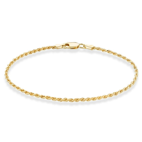 Miabella 18K Gold Over Sterling Silver Italian 2mm, 3mm Diamond-Cut Braided Rope Chain Anklet Ankle Bracelet for Women, 925 Made in Italy (width 2mm, Length 9 Inches (X-Small))