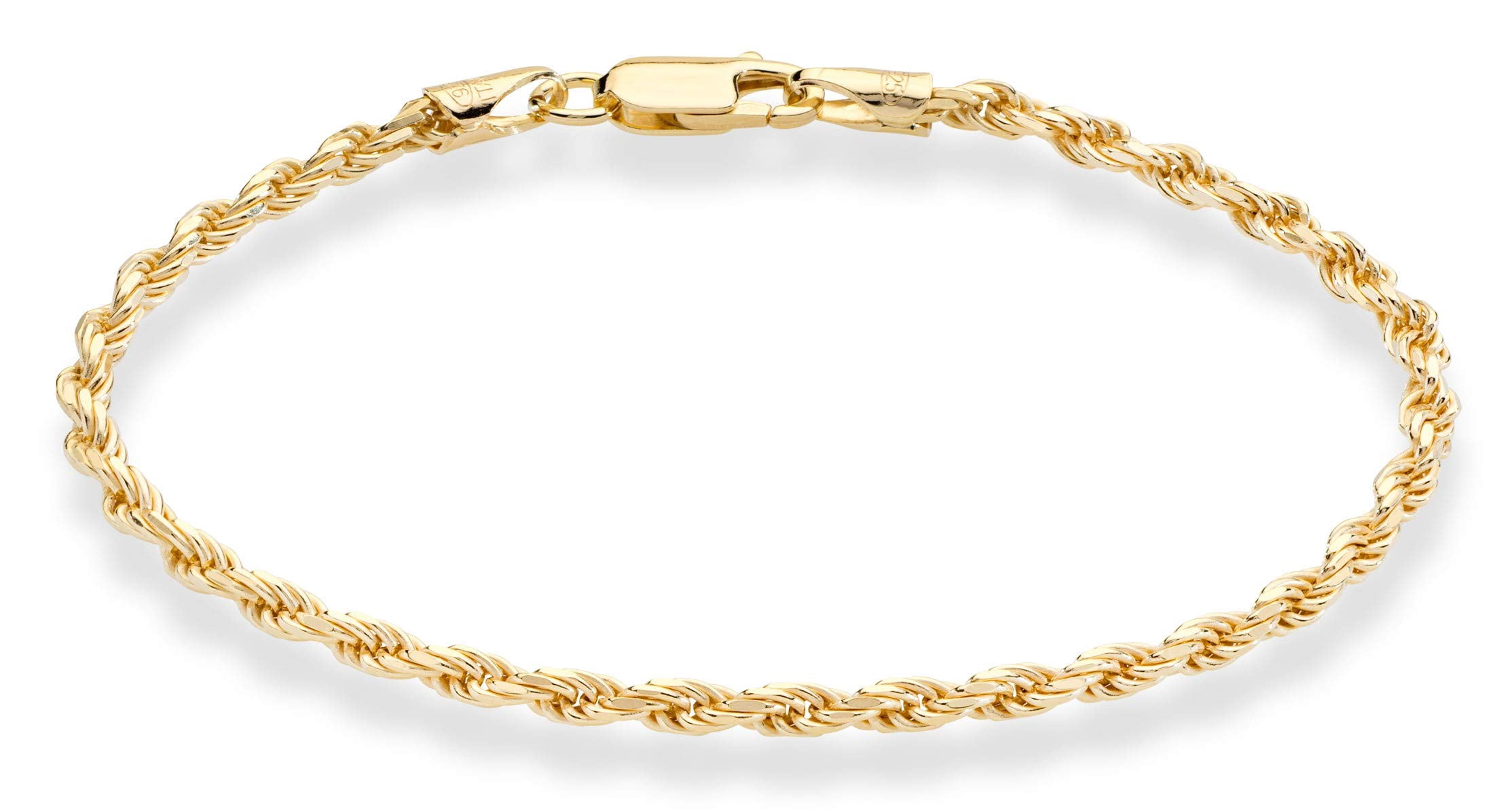 Miabella 18K Gold Over Sterling Silver Italian 2mm, 3mm Diamond-Cut Braided Rope Chain Anklet Ankle Bracelet for Women, 925 Made in Italy (width 3mm, Length 10 Inches)