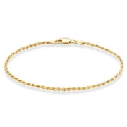 MIABELLA 18K Gold Over Sterling Silver Italian 2mm, 3mm Diamond-Cut Braided Rope Chain Bracelet for Men Women, Solid 925 Made in Italy (2mm - Length 7 Inches (Small))
