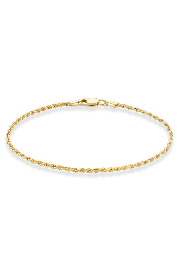 18K Gold Over Sterling Silver Italian 2mm, 3mm Diamond-Cut Braided Rope Chain Bracelet for Men Women, Solid 925 Made in Italy (2mm - Length 7 Inches (Small))