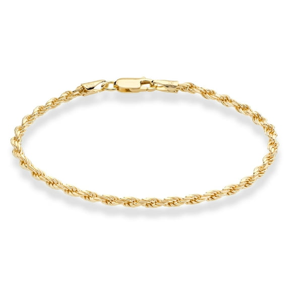 Miabella 18K Gold Over Sterling Silver Italian 2mm, 3mm Diamond-Cut Braided Rope Chain Bracelet for Men Women, Solid 925 Made in Italy (3mm - 7 Inches)