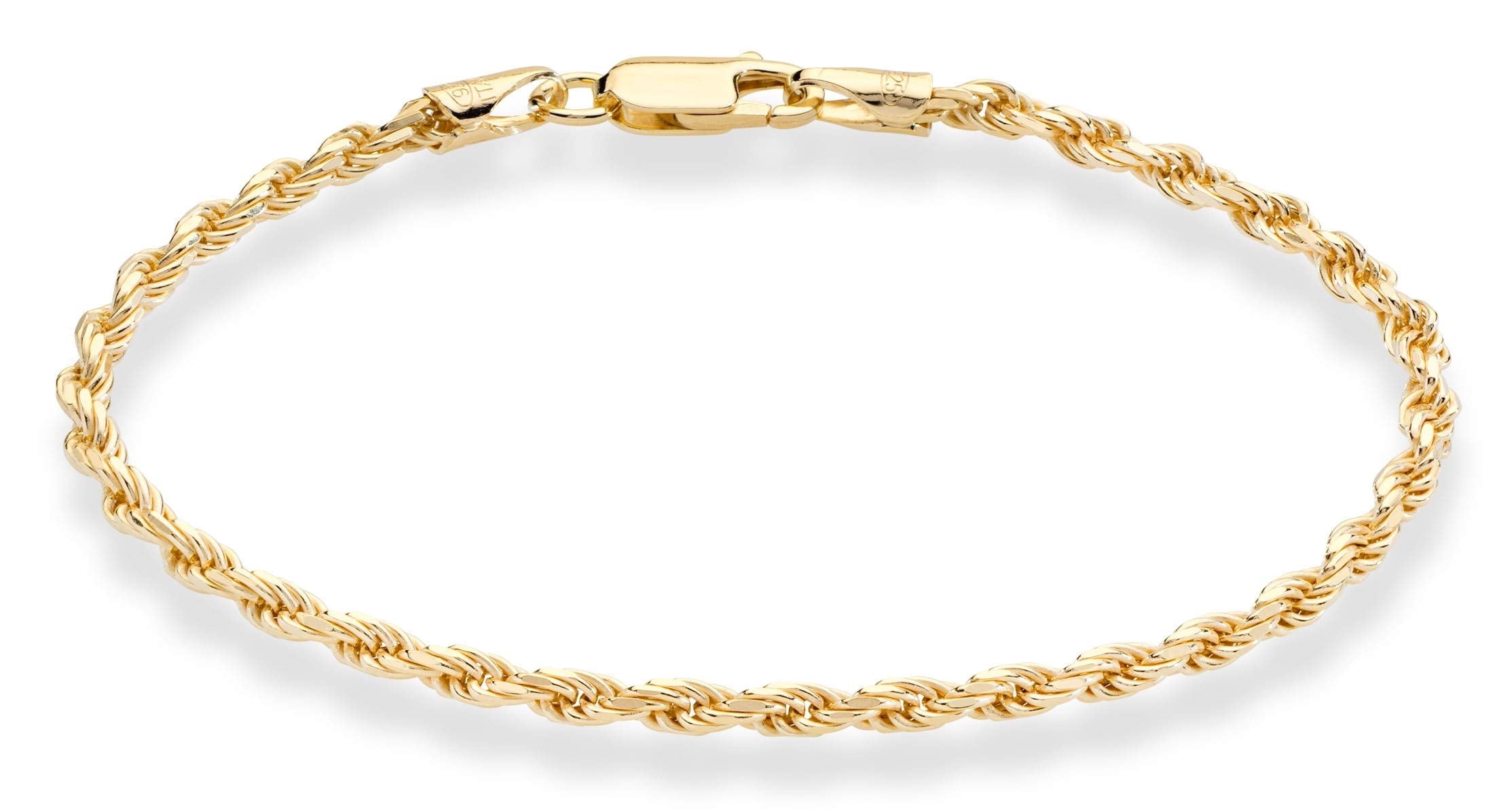 Miabella 18K Gold Over Sterling Silver Italian 2mm, 3mm Diamond-Cut Braided Rope Chain Bracelet for Men Women, Solid 925 Made in Italy (3mm - Length 7.5 Inches (Small))