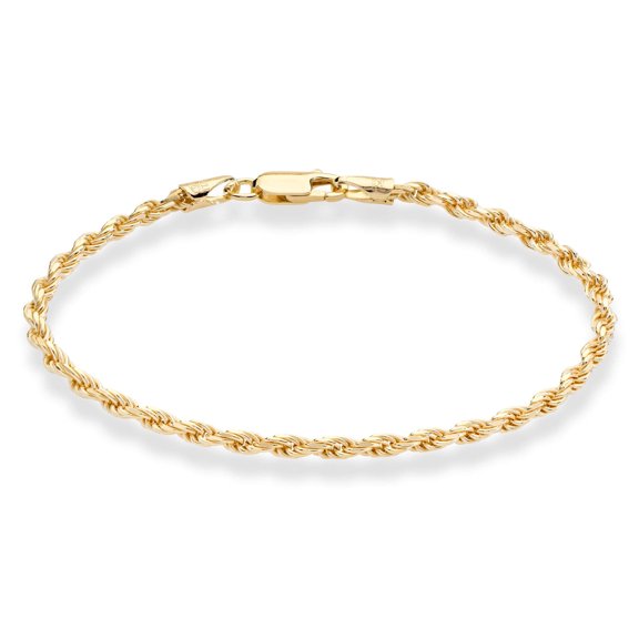 Miabella 18K Gold Over Sterling Silver Italian 2mm, 3mm Diamond-Cut Braided Rope Chain Bracelet for Men Women, Solid 925 Made in Italy (3mm - Length 8 Inches)