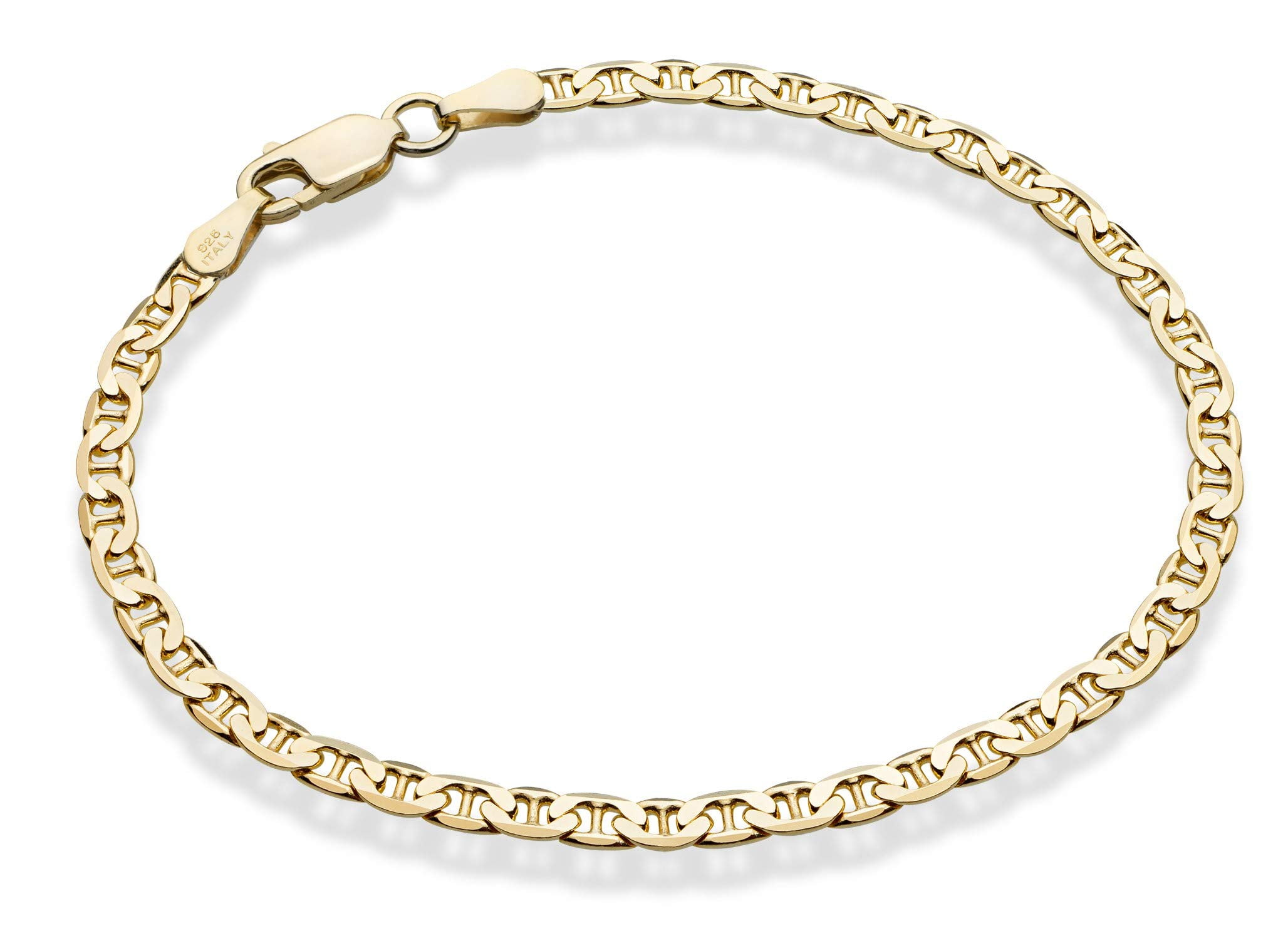 Miabella 18K Gold Over Sterling Silver Italian 3mm, 4mm Solid Diamond-Cut Mariner Link Chain Anklet Ankle Bracelet for Women, Made in Italy (Width 3mm, Length 9 Inches (Small))
