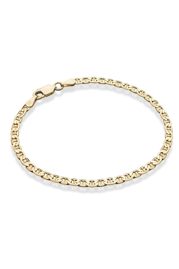 18K Gold Over Sterling Silver Italian 3mm, 4mm Solid Diamond-Cut Mariner Link Chain Anklet Ankle Bracelet for Women, Made in Italy (Width 3mm, Length 9 Inches (Small))
